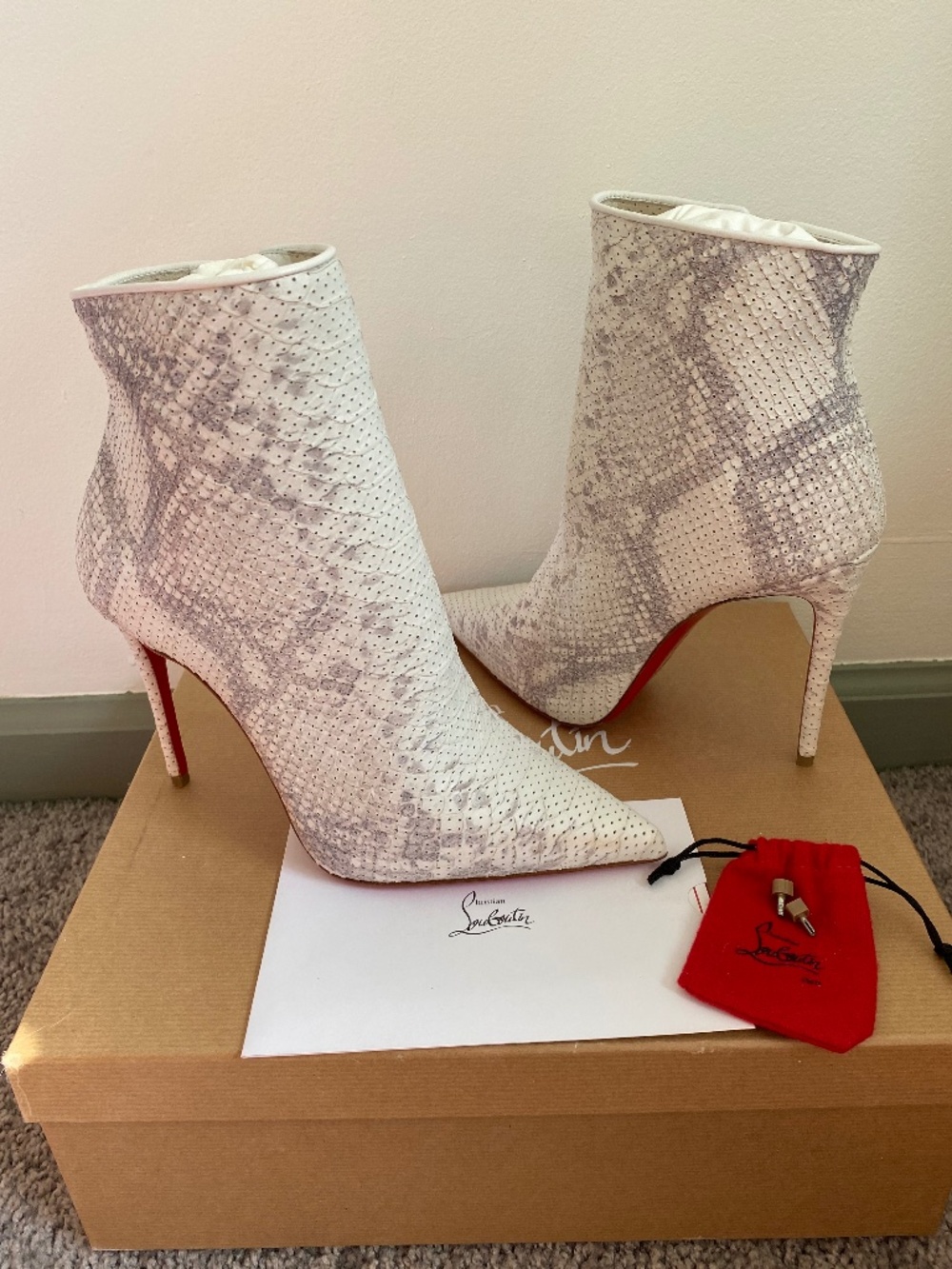 Rare White Snakeskin Christian Louboutin So Kate Booties